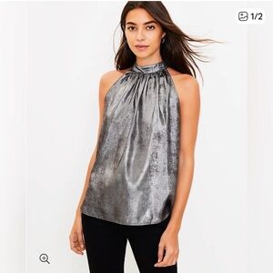 LOFT Metallic Silver Halter Blouse